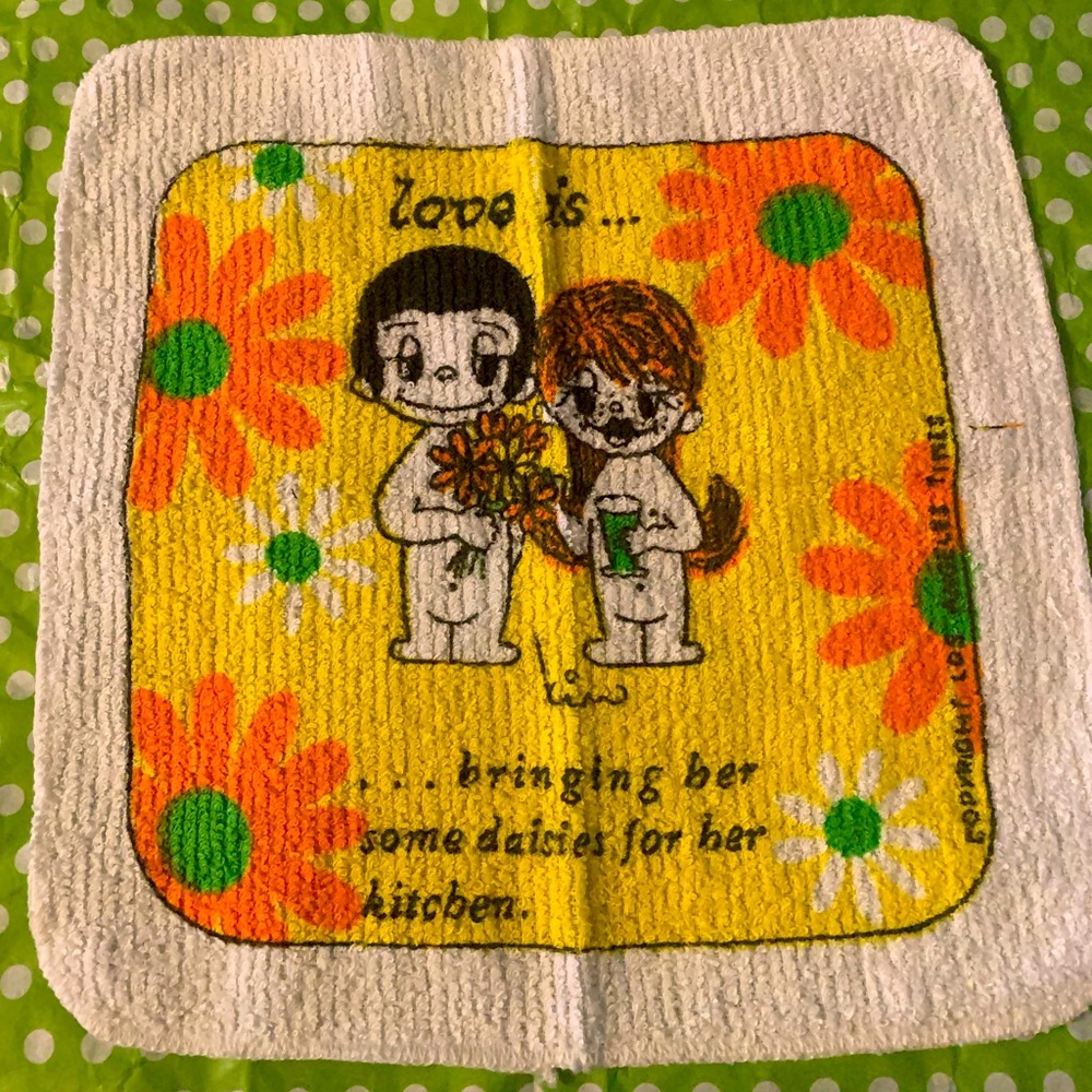 Unused 70's Dish Cloths Kim Casali Love is Sayco Screen Prints Los Angeles